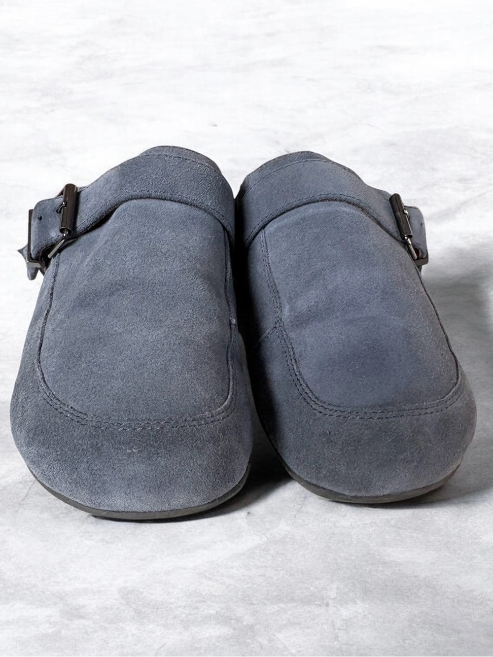 VIONIC Blue Suede Leather Slip Ons Mules Buckle Detail Size 10/10.5 - Picture 3 of 8
